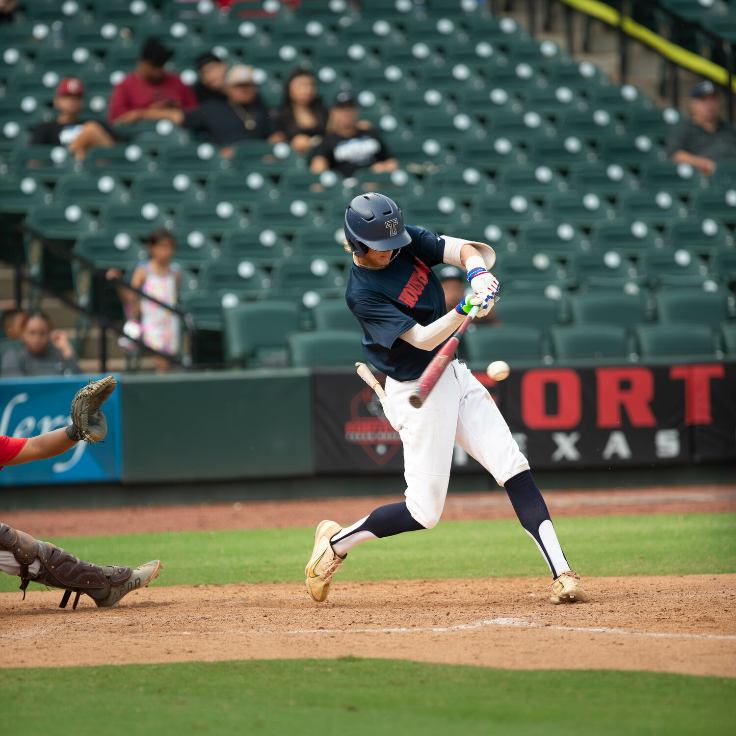 Drew Markle hits during Tuesday's GHBCA Senior All-Star game at Constellation Field in Sugar Land.